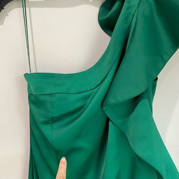 Mango Dark Green One-Shoulder Rose Ruffle Maxi Dress Size 8 - Picture 10 of 10